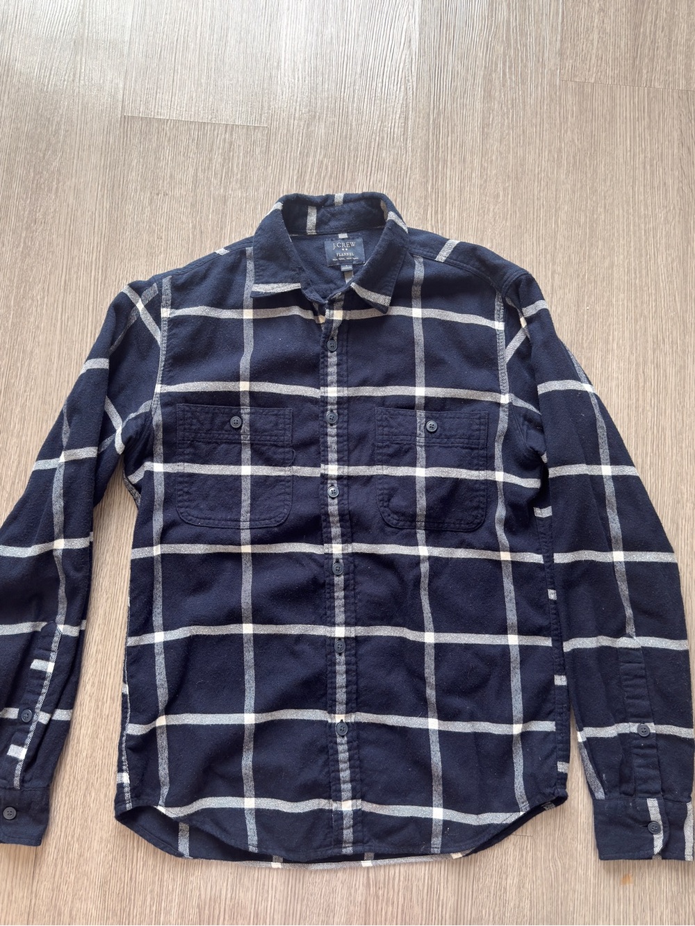 J. Crew Navy and White Plaid Flannel Shirt